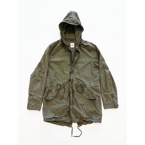 Vintage GAP Jacket Men Green Sz M Military Anorak Hooded Fishtail Parka D-String